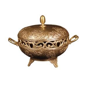 Vintage Footed Candy Bowl With Lid, Holiday Imports, Flower and Scroll